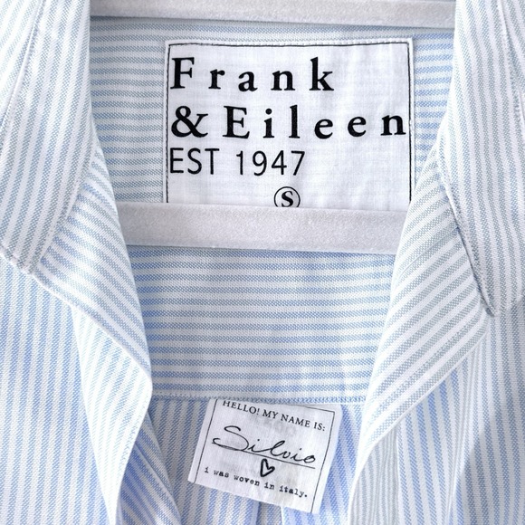 Frank and Eileen Silvio Top Womens Small Untuckable Button Up Blue Stripe Pocket - Picture 4 of 14